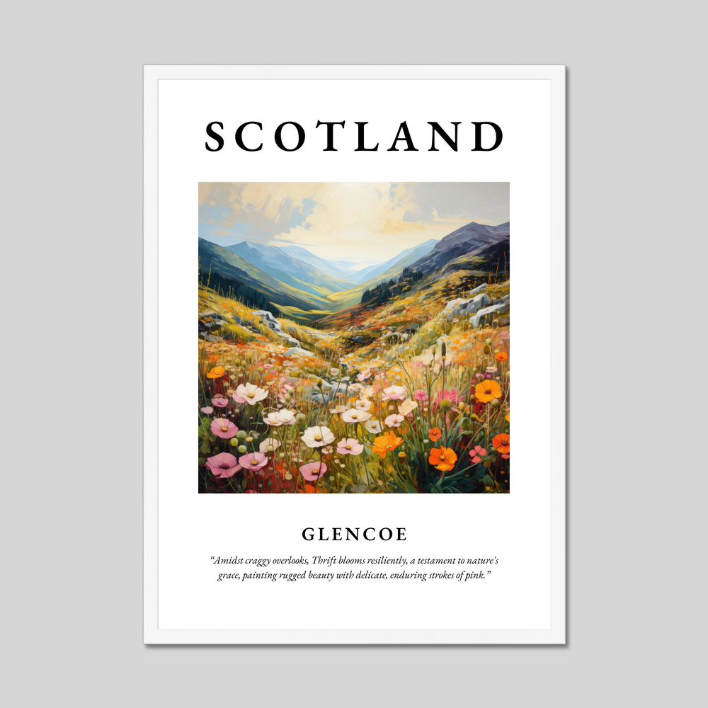 Poster in a white frame with the word Scotland