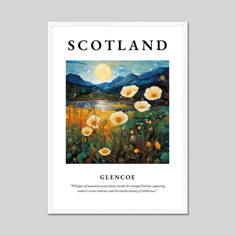 Poster in a white frame with the word Scotland