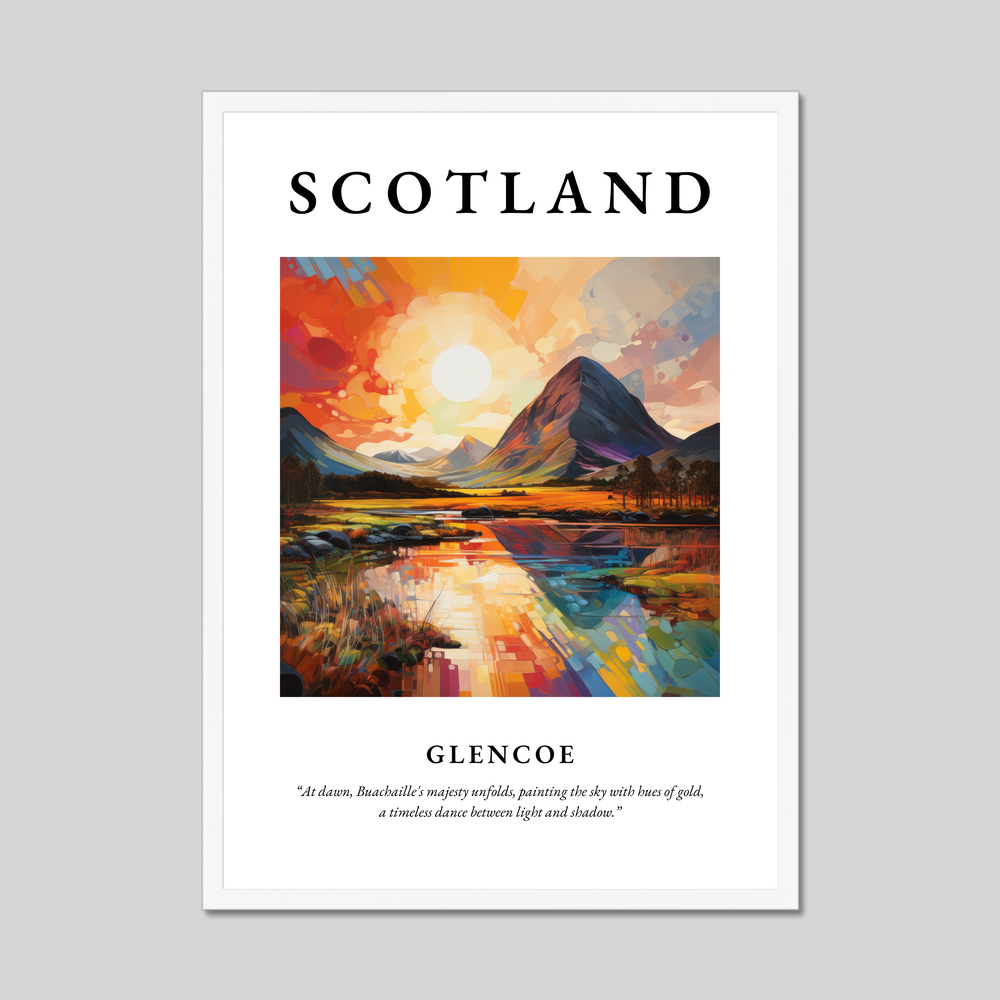 Poster in a white frame with the word Scotland