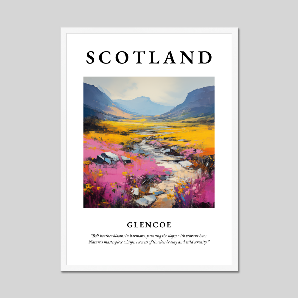 Poster in a white frame with the word Scotland