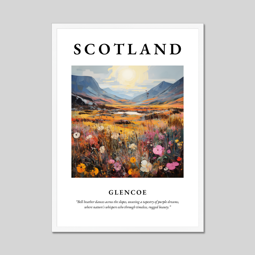 Poster in a white frame with the word Scotland