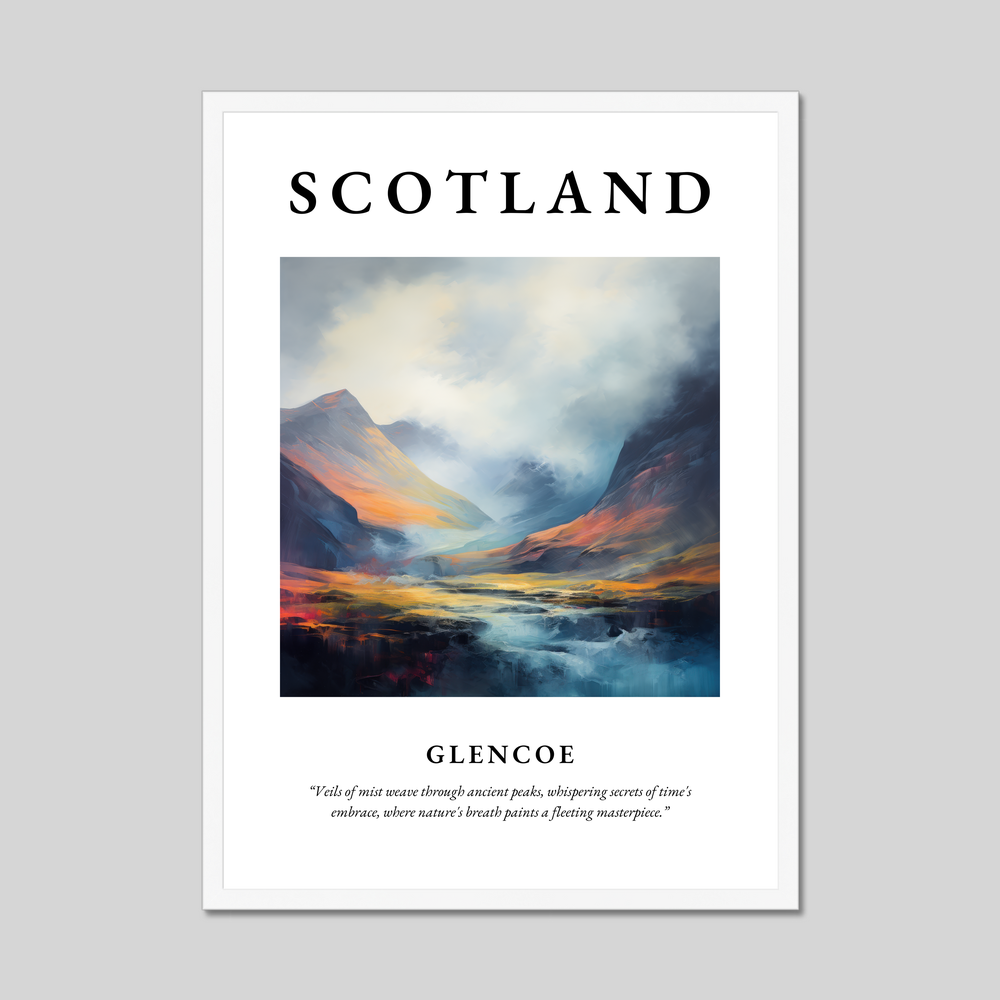 Poster in a white frame with the word Scotland