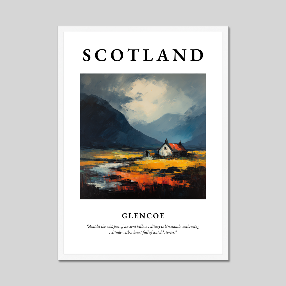 Poster in a white frame with the word Scotland