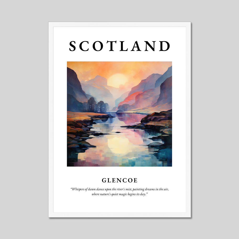 Poster in a white frame with the word Scotland