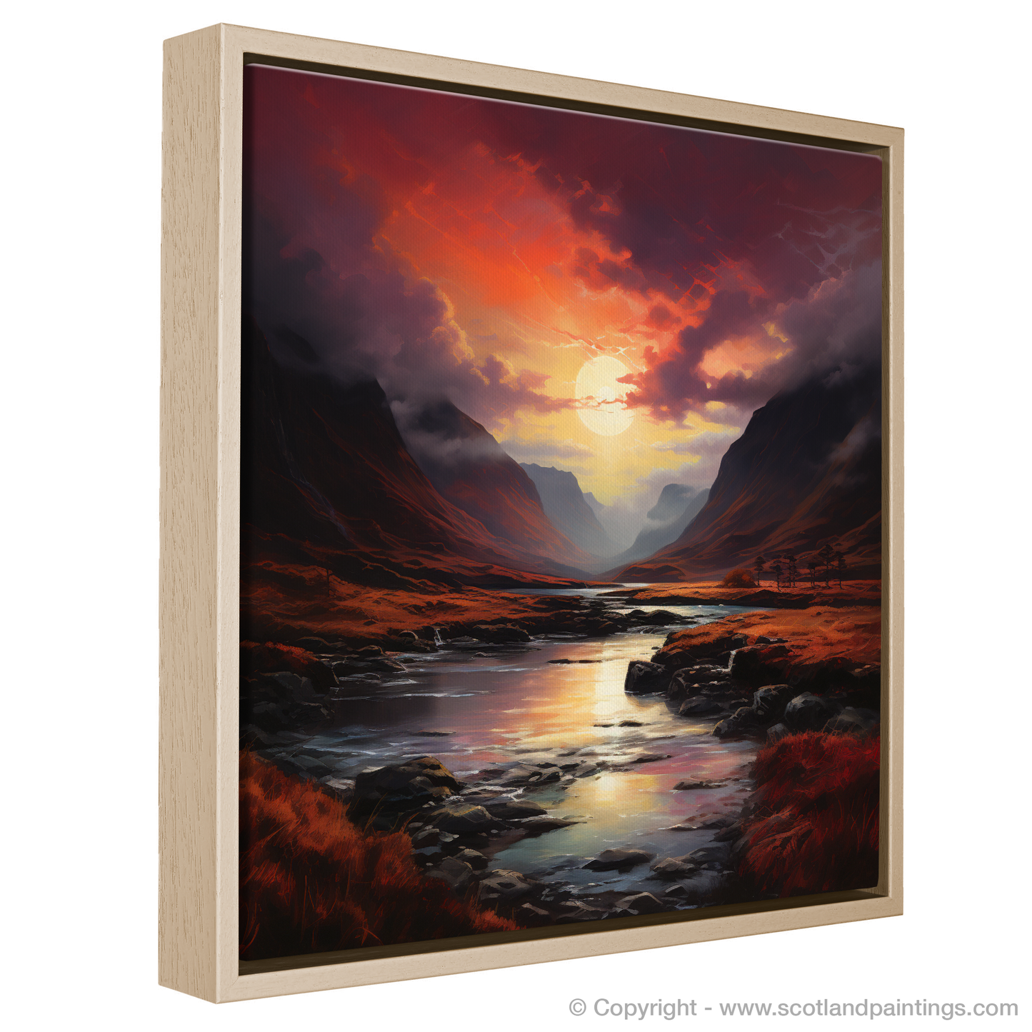 Crimson Clouds over Glencoe Valley: A Naive Art Tribute