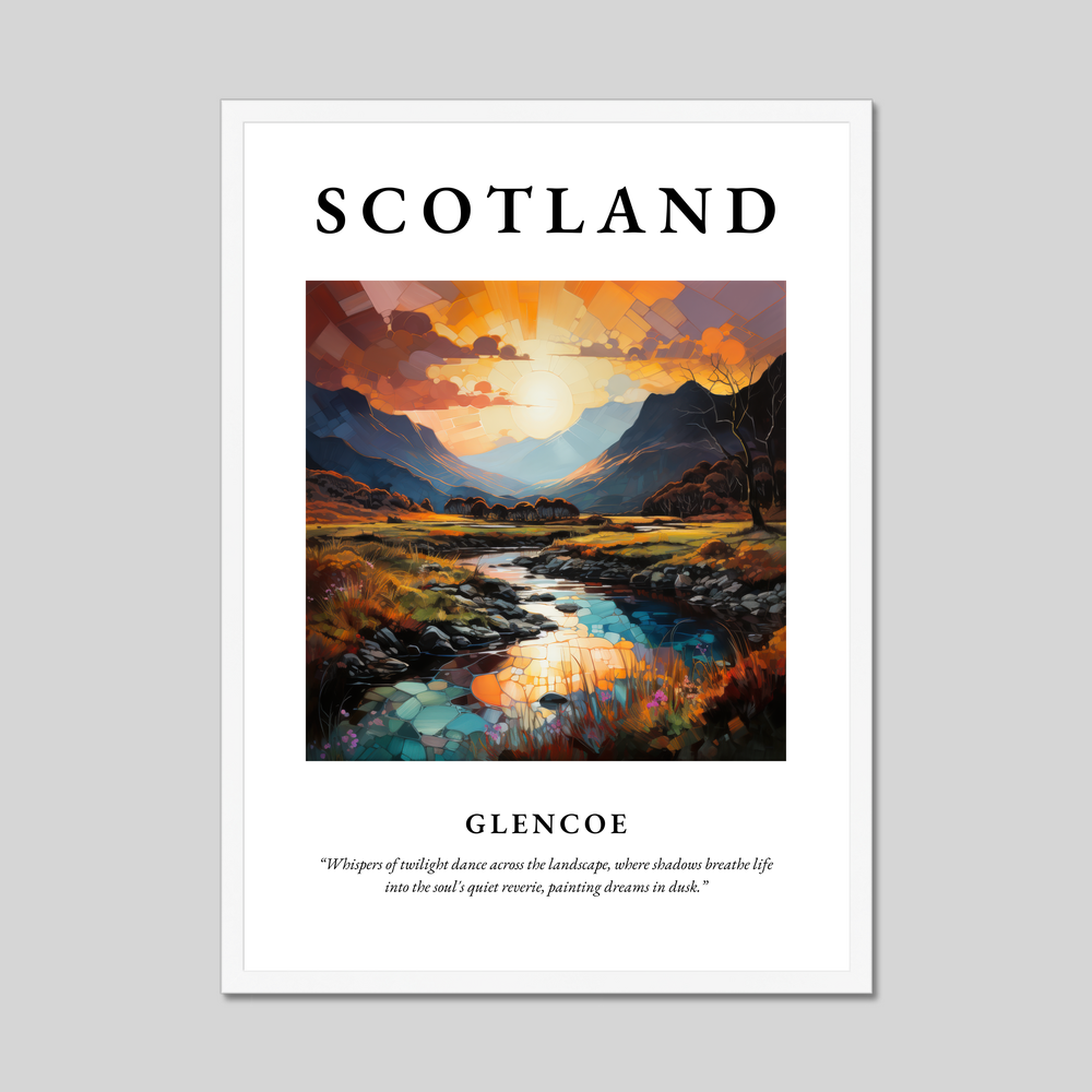 Poster in a white frame with the word Scotland