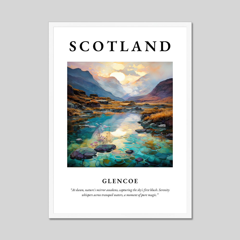 Poster in a white frame with the word Scotland