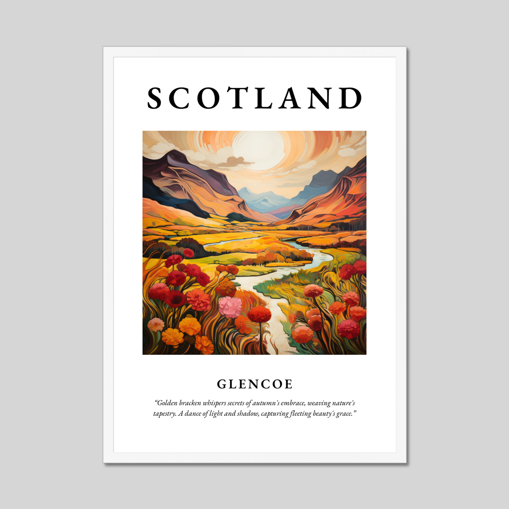 Poster in a white frame with the word Scotland