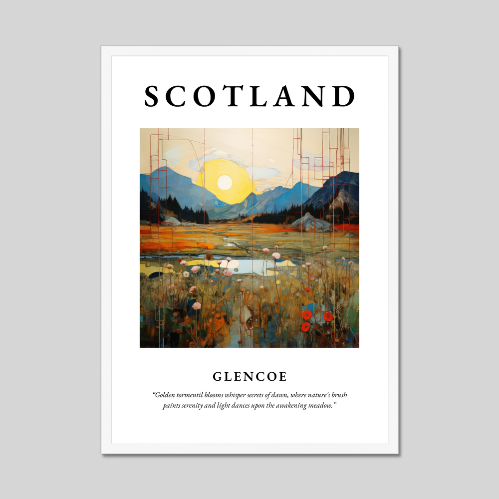 Poster in a white frame with the word Scotland