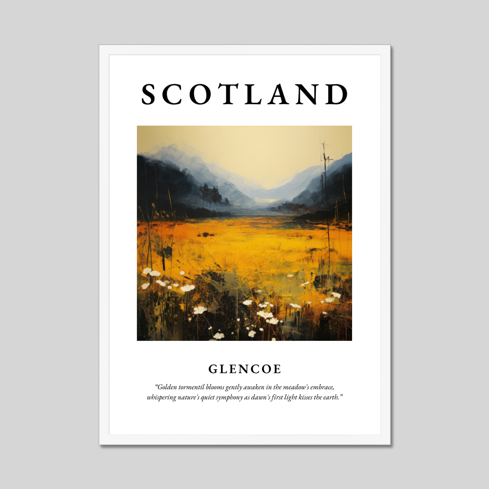 Poster in a white frame with the word Scotland