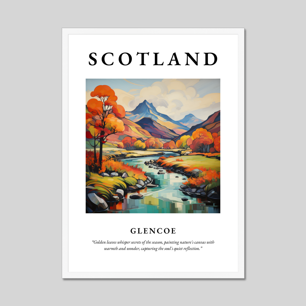 Poster in a white frame with the word Scotland