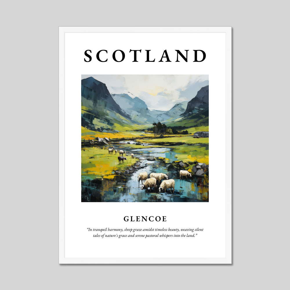 Poster in a white frame with the word Scotland