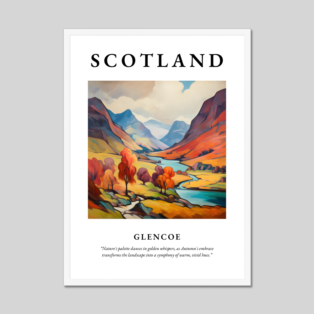 Poster in a white frame with the word Scotland