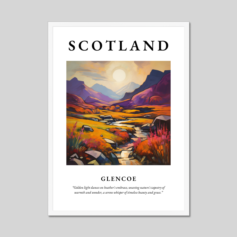 Poster in a white frame with the word Scotland