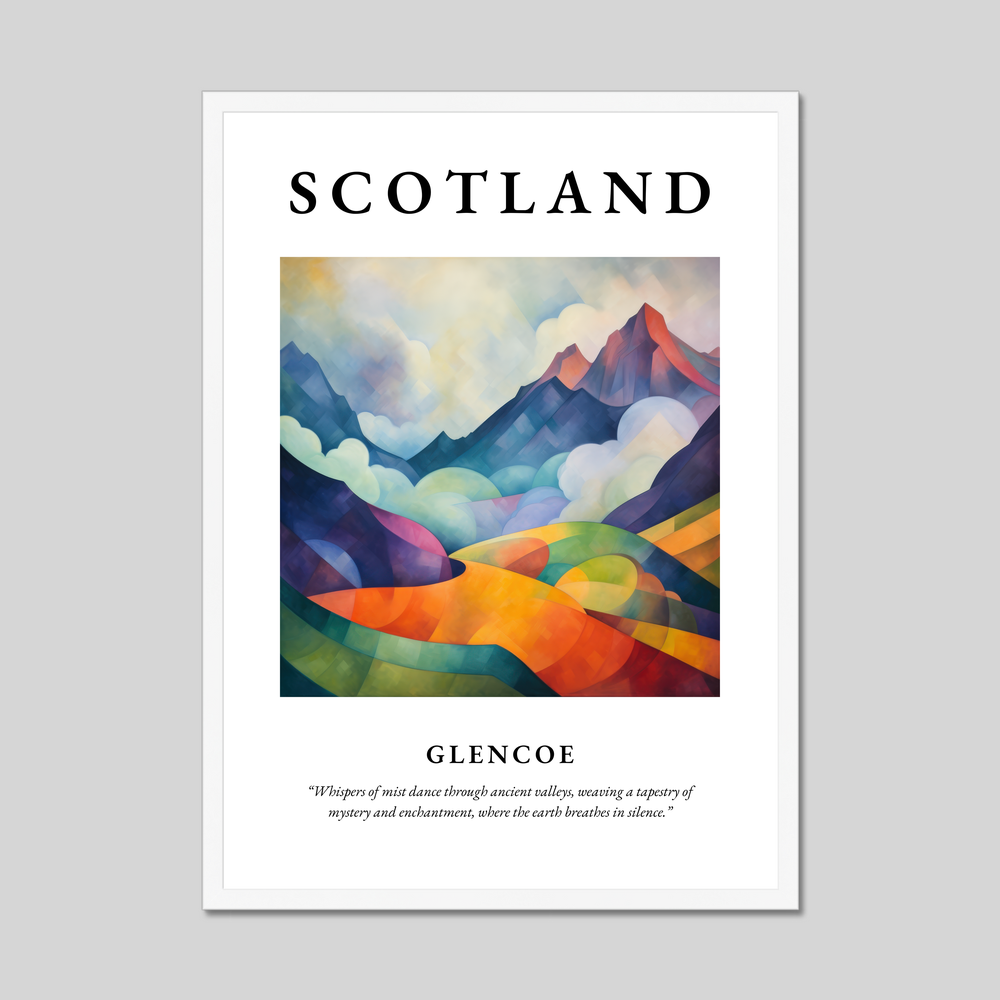 Poster in a white frame with the word Scotland