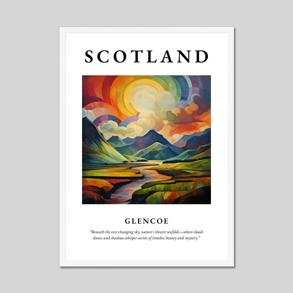 Poster in a white frame with the word Scotland