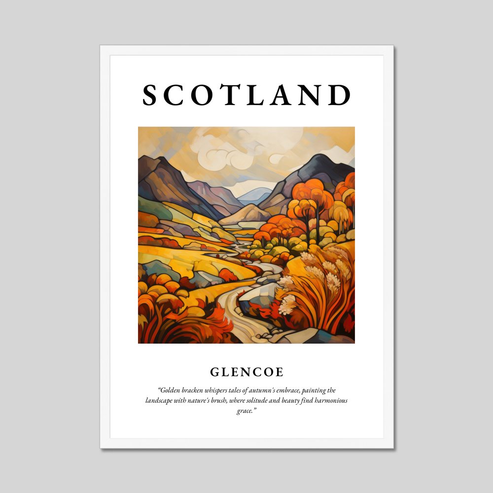 Poster in a white frame with the word Scotland