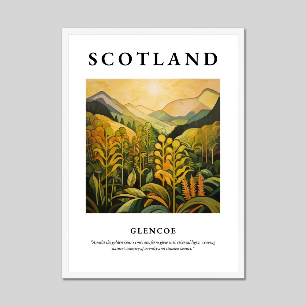 Poster in a white frame with the word Scotland