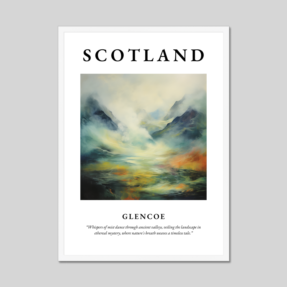 Poster in a white frame with the word Scotland