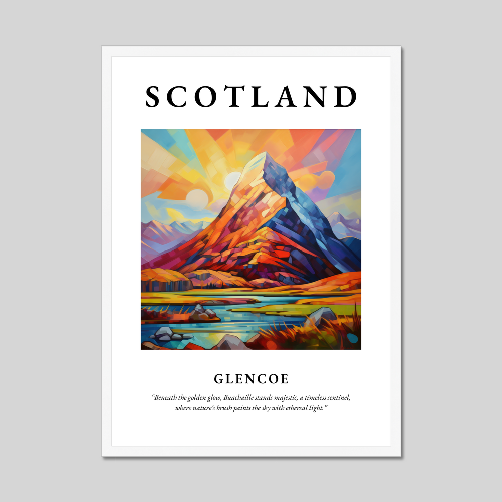 Poster in a white frame with the word Scotland