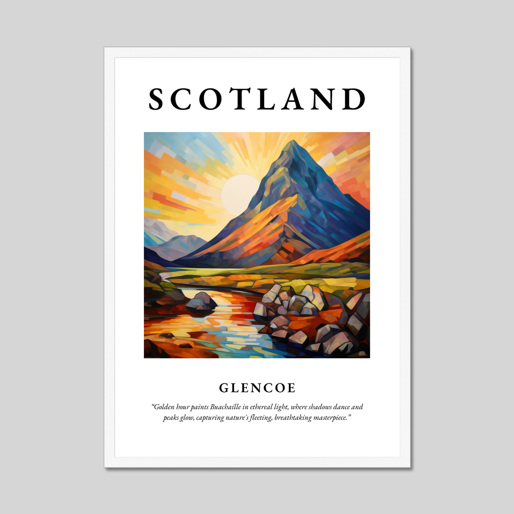 Poster in a white frame with the word Scotland