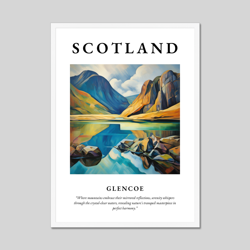 Poster in a white frame with the word Scotland