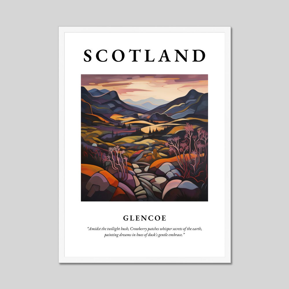 Poster in a white frame with the word Scotland