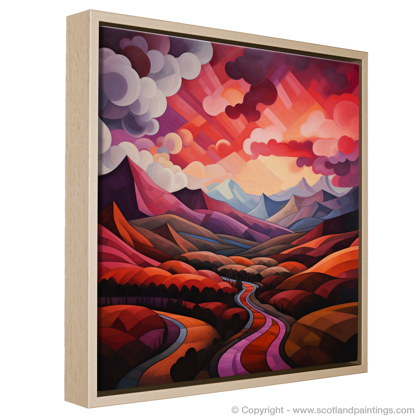 Crimson Clouds Over Glencoe: A Cubist Reimagining