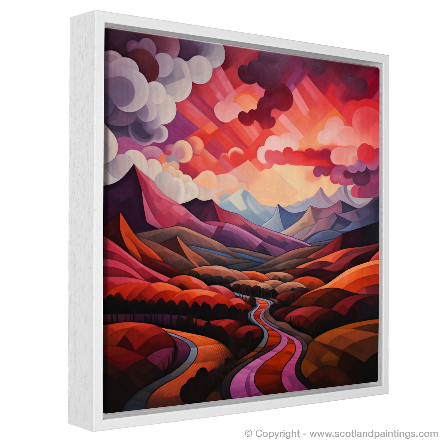 Crimson Clouds Over Glencoe: A Cubist Reimagining