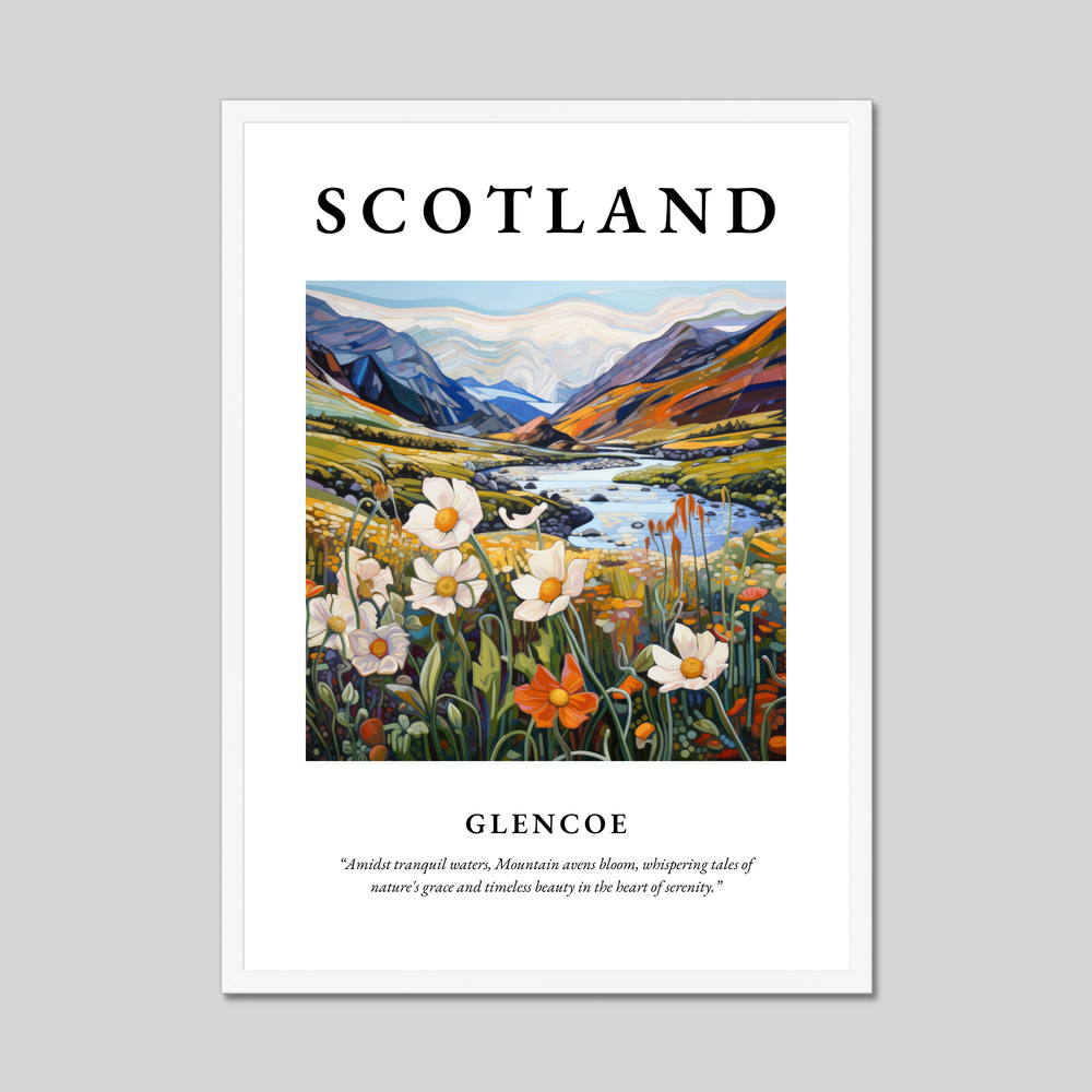 Poster in a white frame with the word Scotland