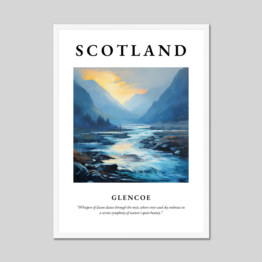 Poster in a white frame with the word Scotland