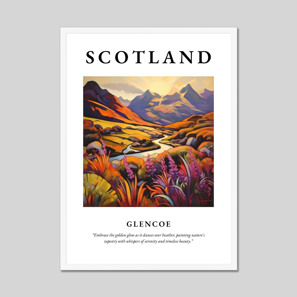 Poster in a white frame with the word Scotland