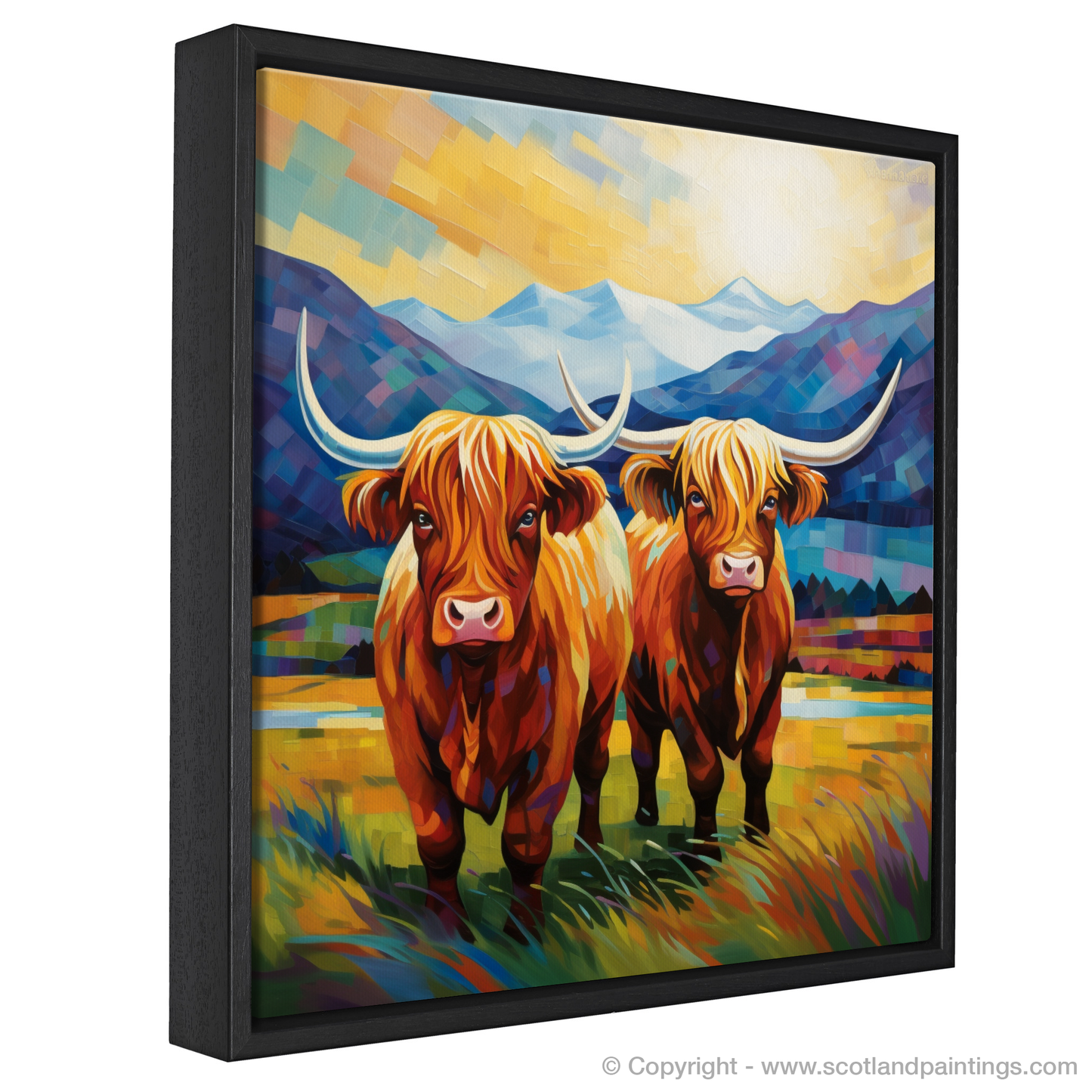 Cubist Highland Cows in the Glencoe Valley