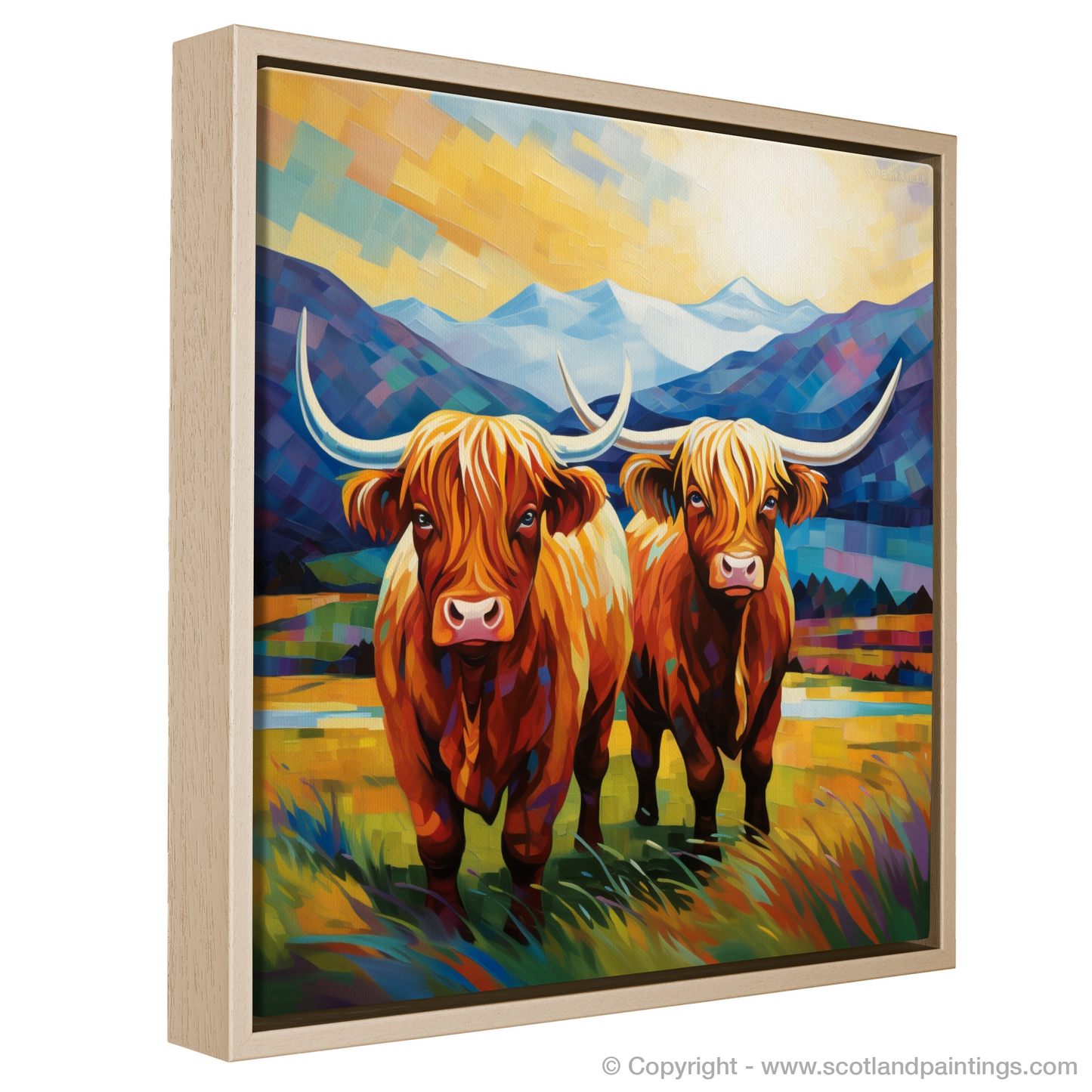 Cubist Highland Cows in the Glencoe Valley
