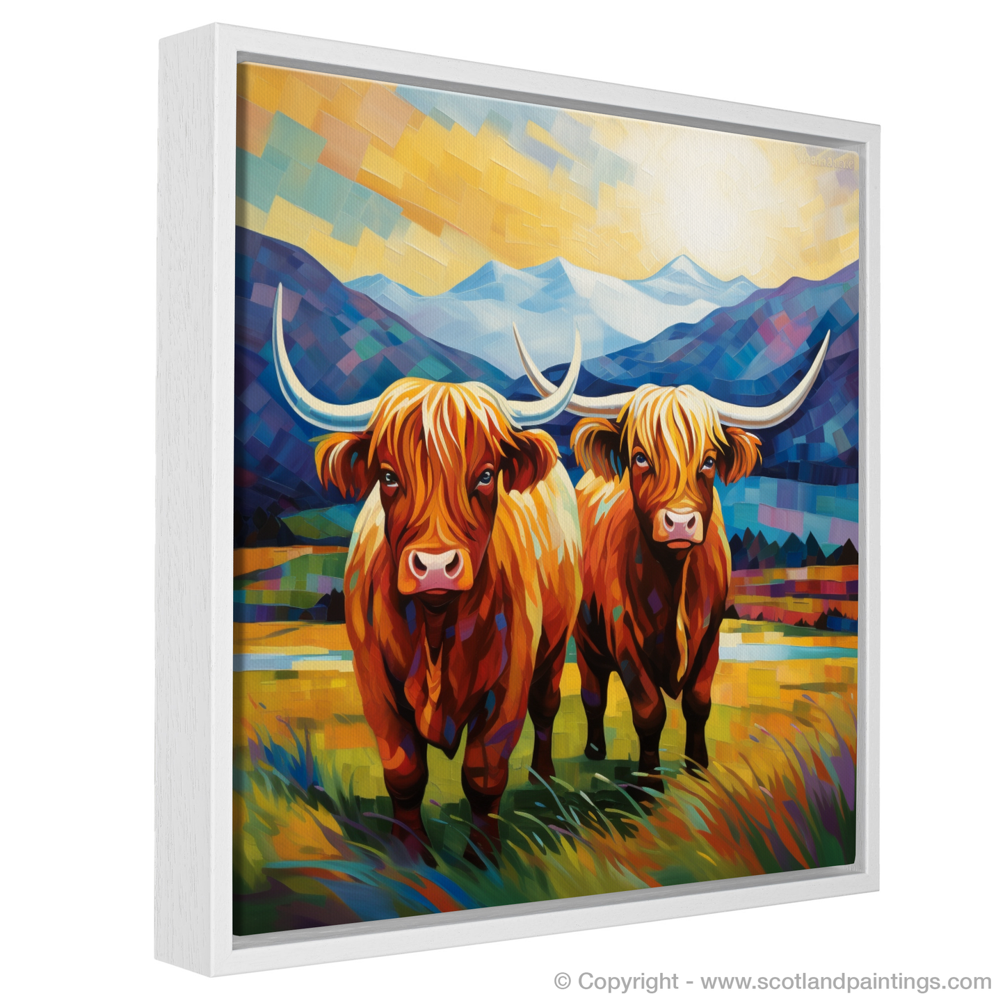 Cubist Highland Cows in the Glencoe Valley