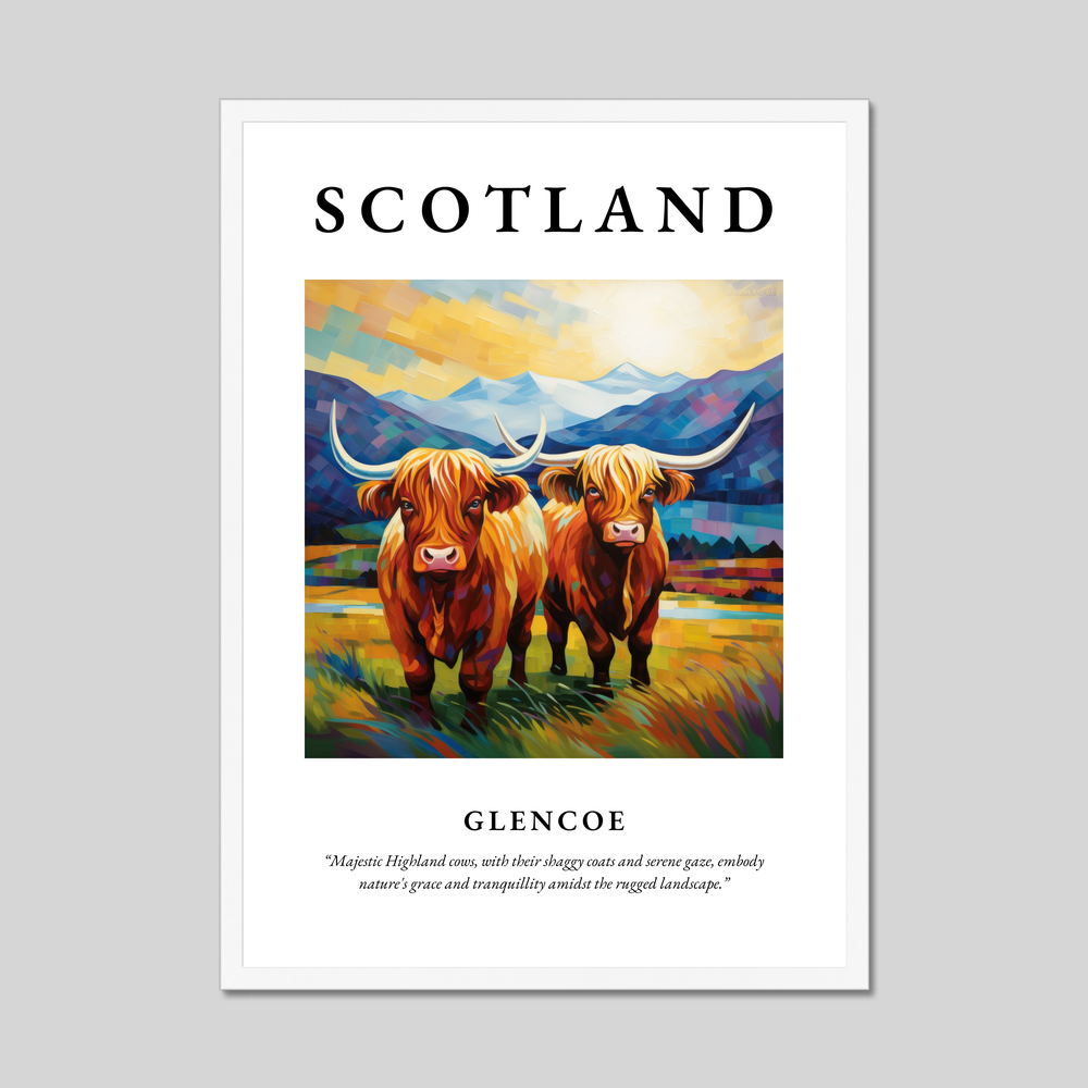 Poster in a white frame with the word Scotland