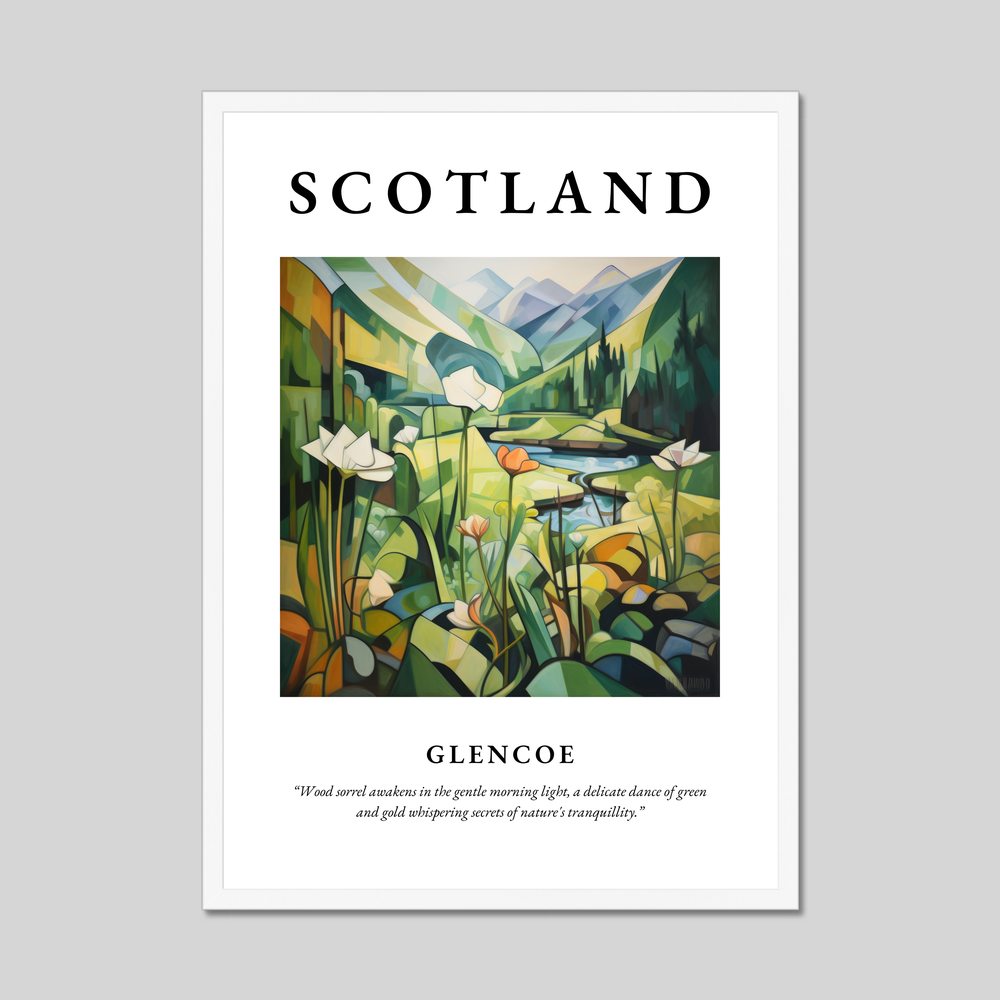 Poster in a white frame with the word Scotland