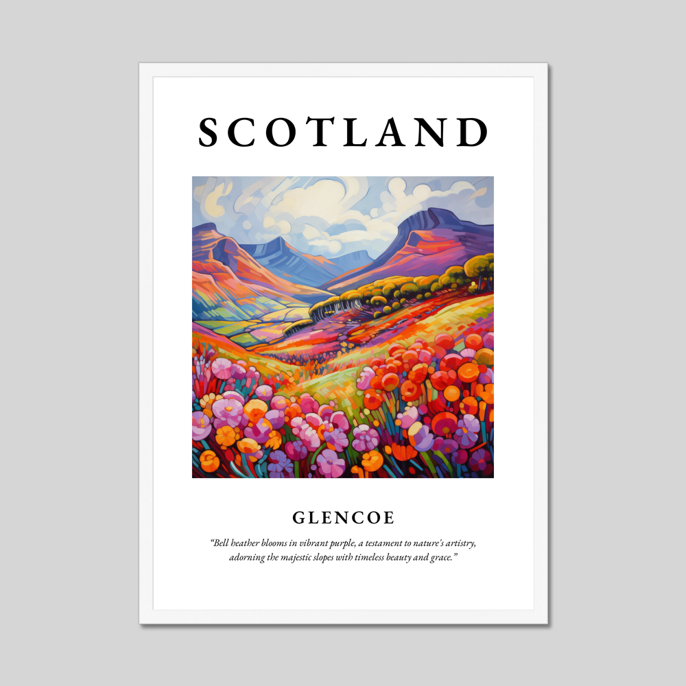 Poster in a white frame with the word Scotland