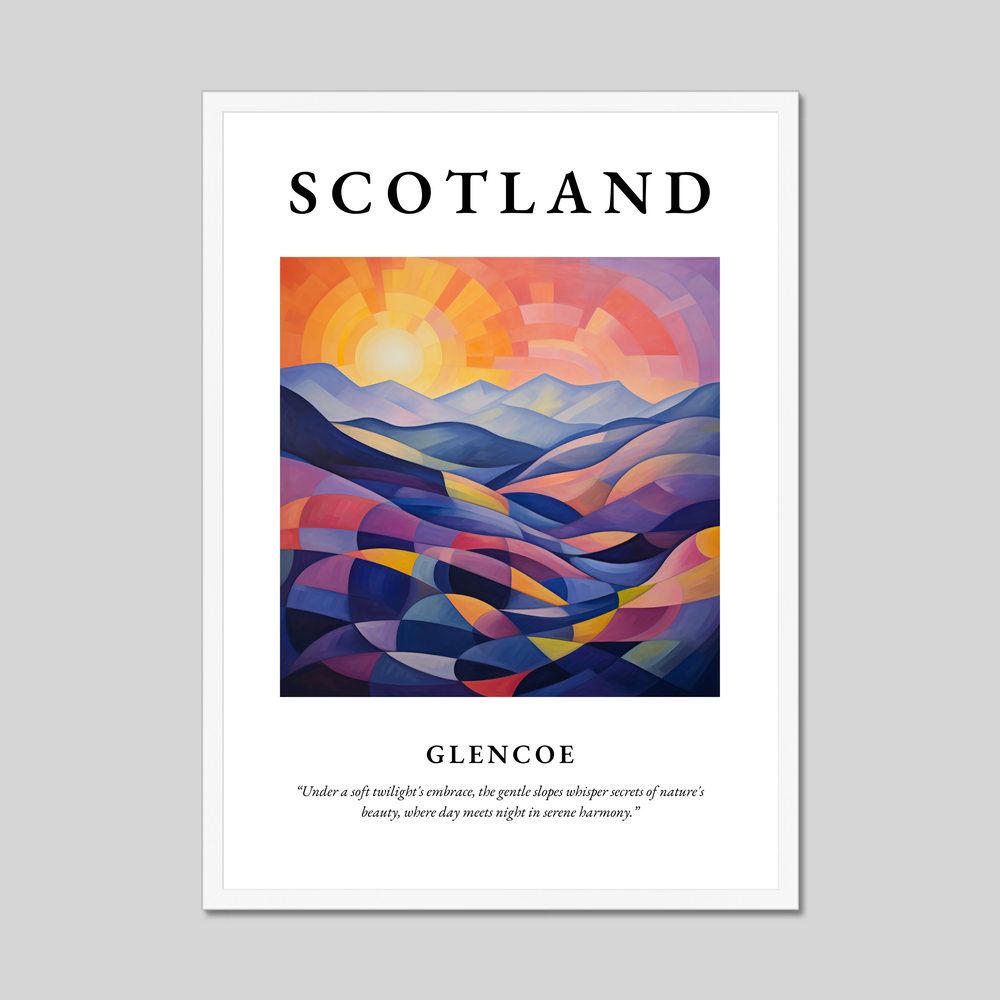 Poster in a white frame with the word Scotland