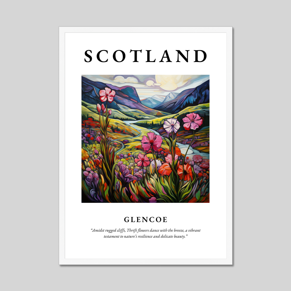 Poster in a white frame with the word Scotland