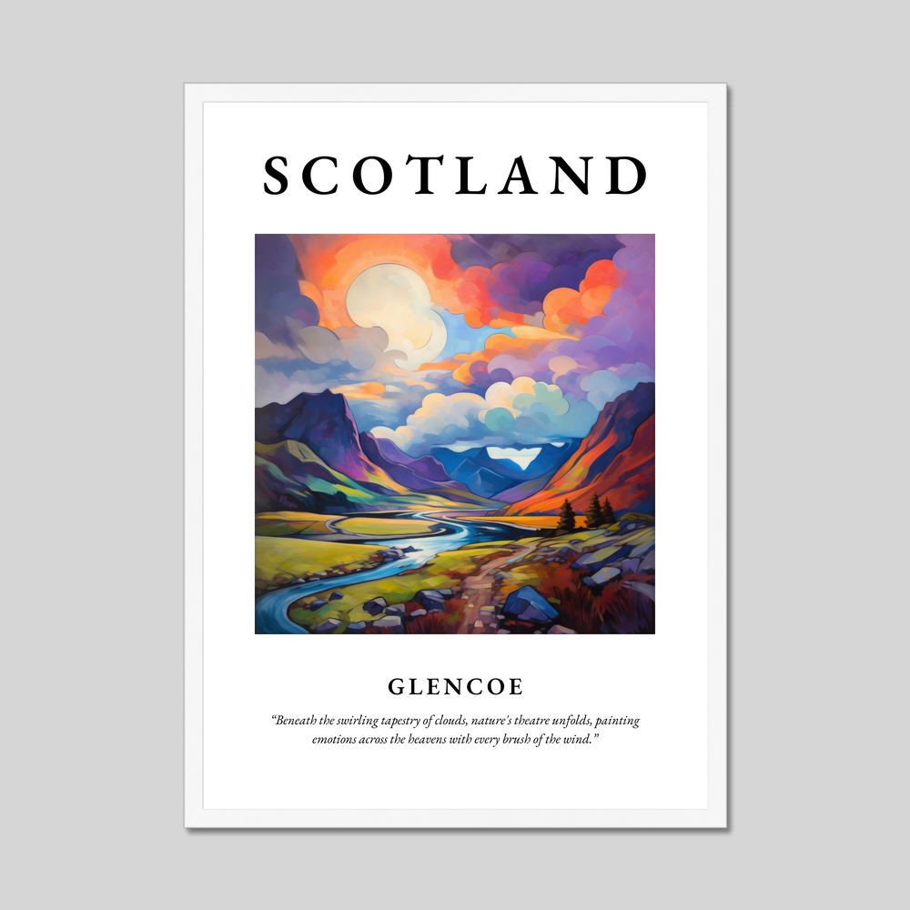 Poster in a white frame with the word Scotland