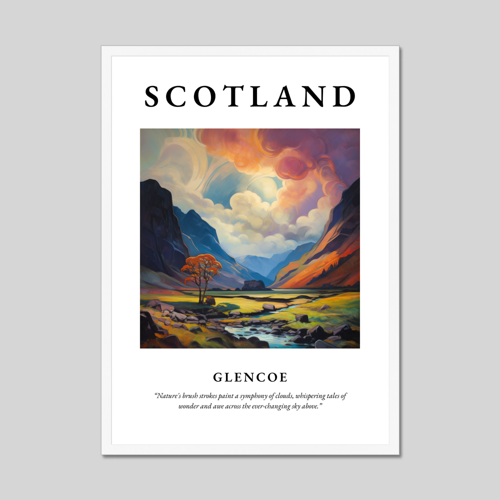 Poster in a white frame with the word Scotland