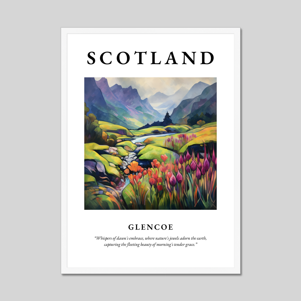 Poster in a white frame with the word Scotland