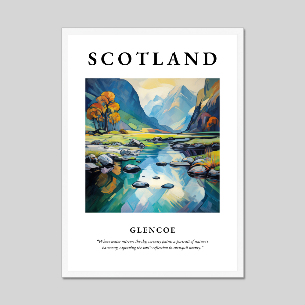 Poster in a white frame with the word Scotland