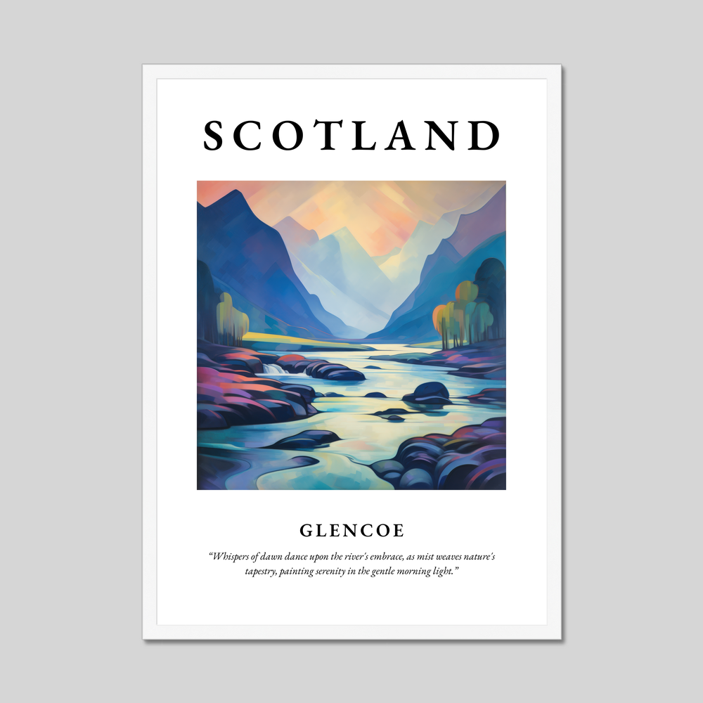 Poster in a white frame with the word Scotland