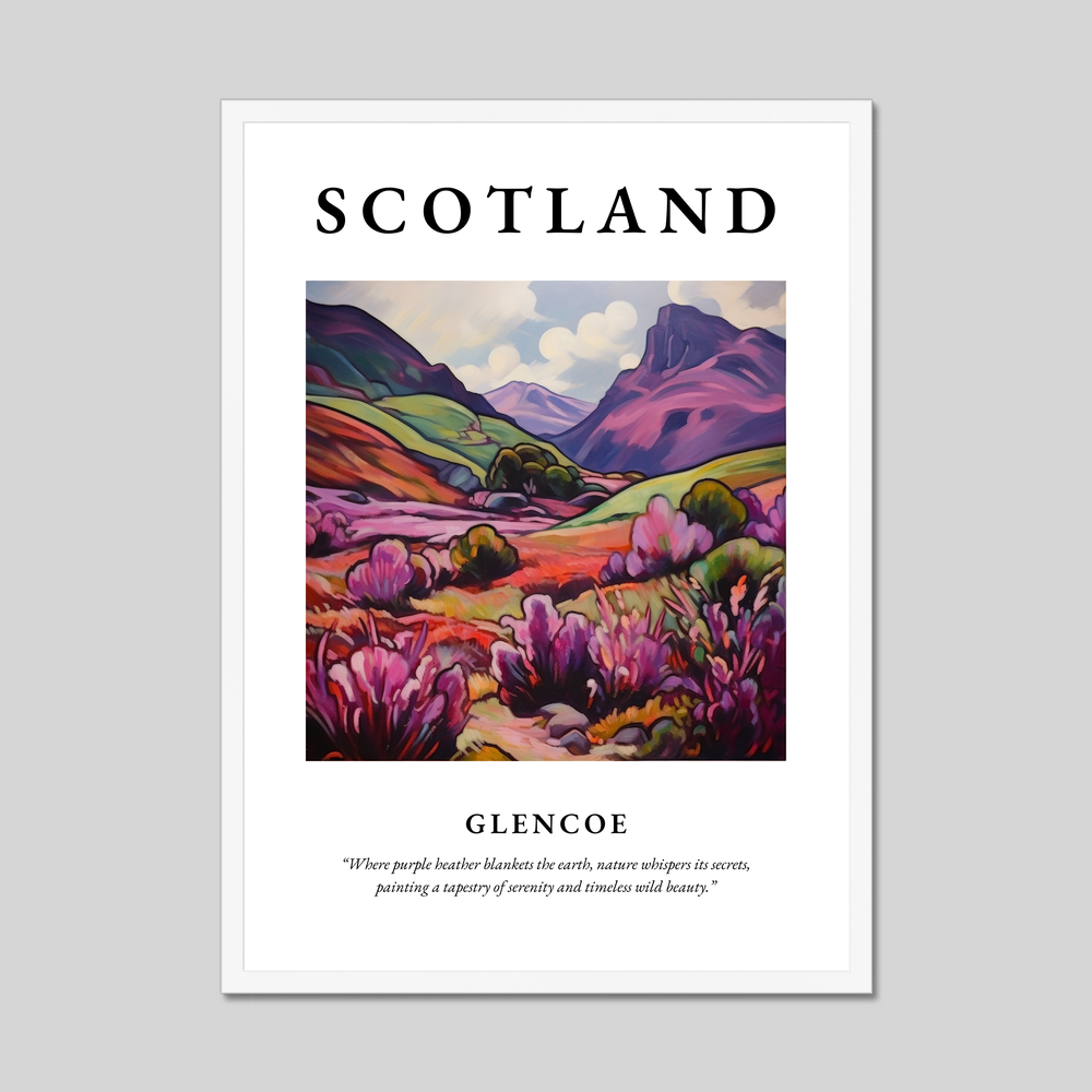 Poster in a white frame with the word Scotland