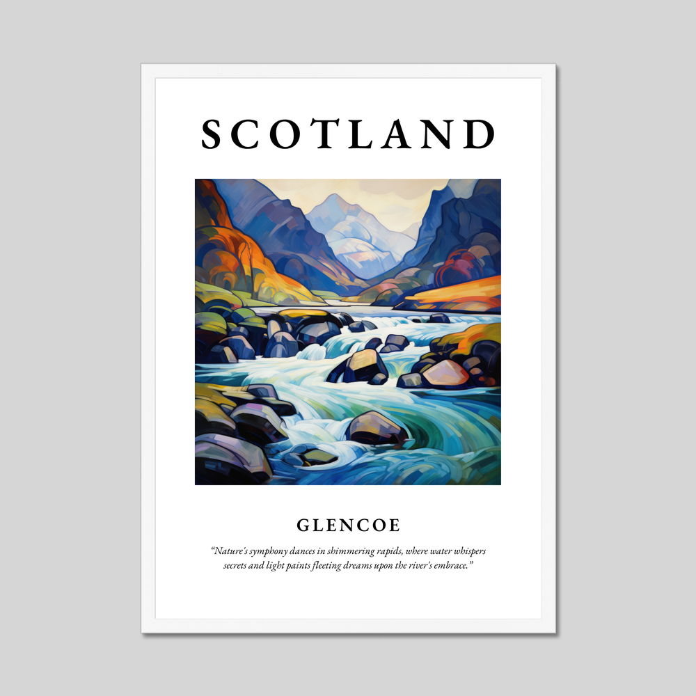 Poster in a white frame with the word Scotland