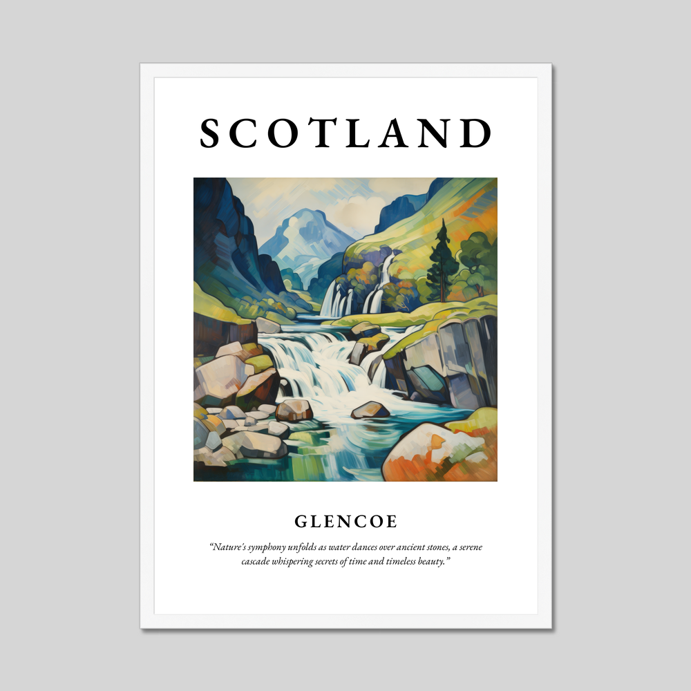 Poster in a white frame with the word Scotland