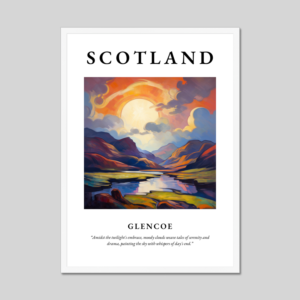 Poster in a white frame with the word Scotland