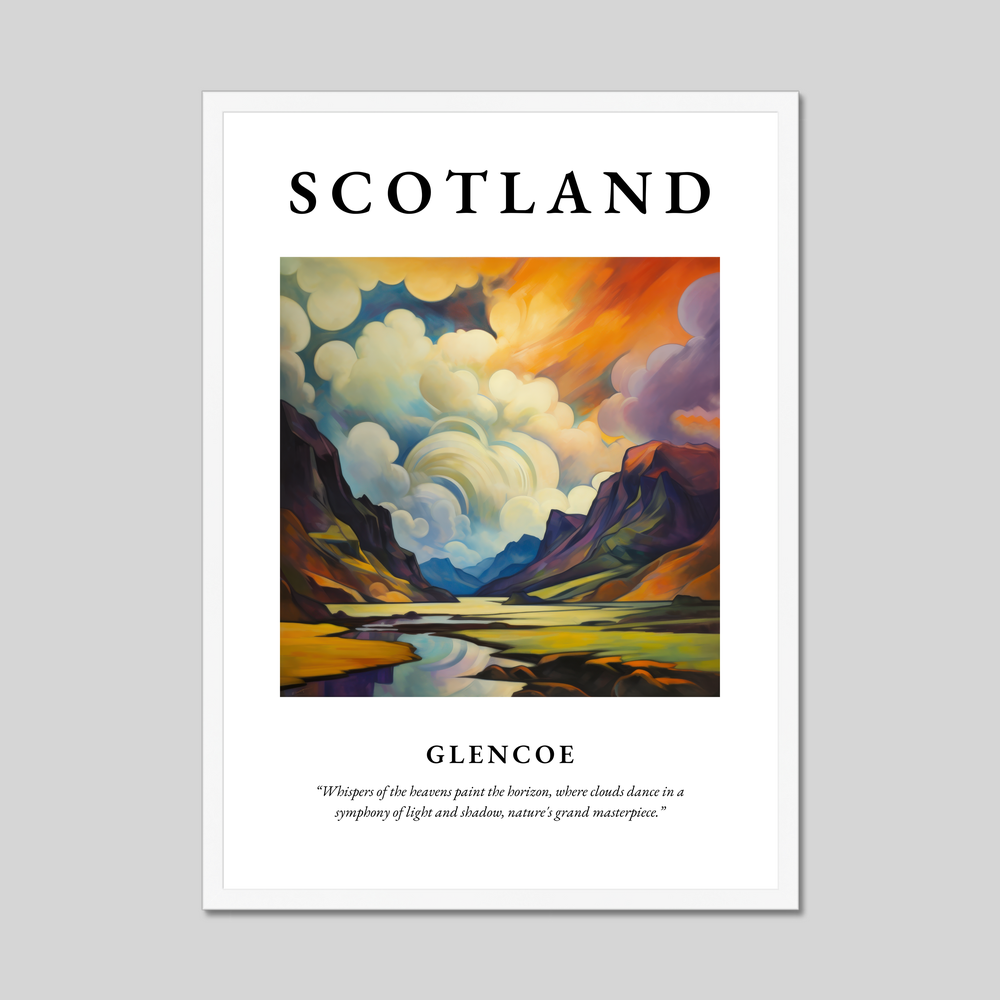 Poster in a white frame with the word Scotland